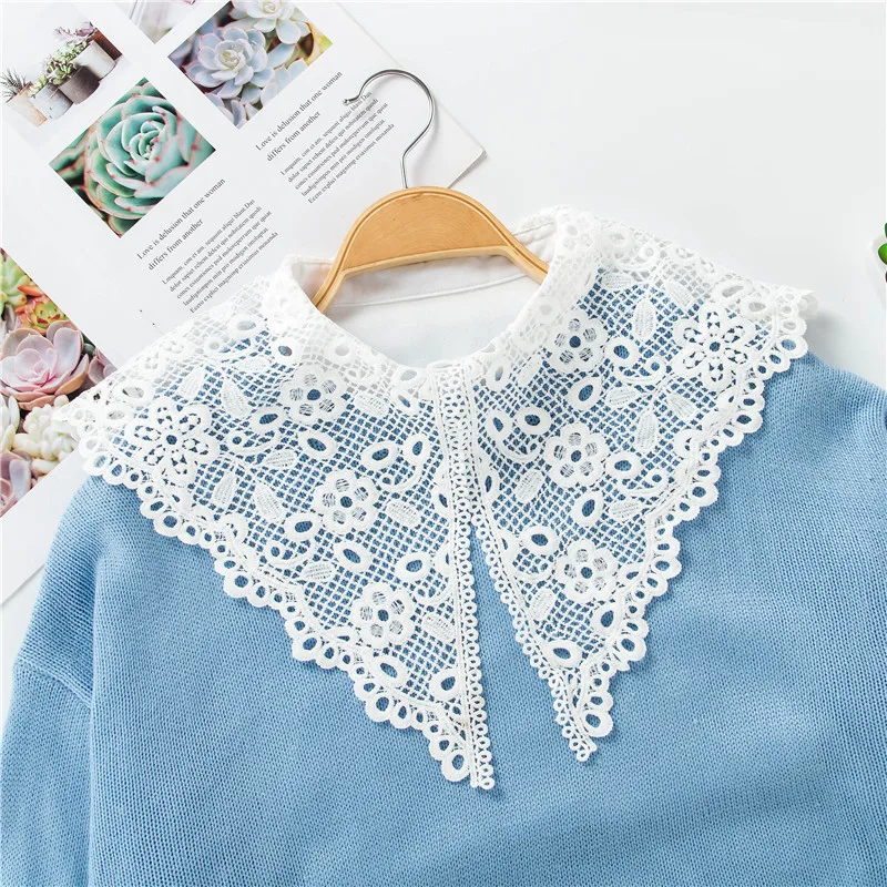 Linbaiway цветочный кружевной фальшивый воротник для женщин свитер половинная