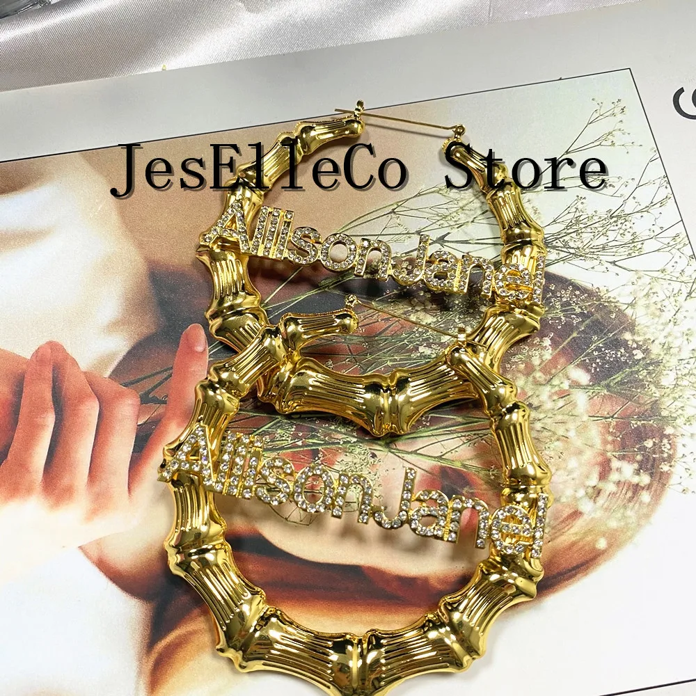 

Custom Bamboo Earrings Name Earrings Custom Earrings Hoops Earrings Name Earrings Big Hoops Nameplate Earrings