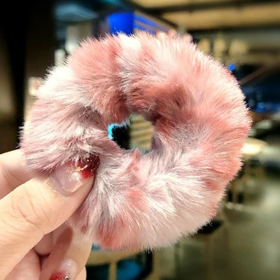 Pink Осень Зима Новая эластичная резинка для волос простой мягкий кроличий мех плюшевая повязка для волос повязки для волос аксессуары для женщин - Цвет: Pink