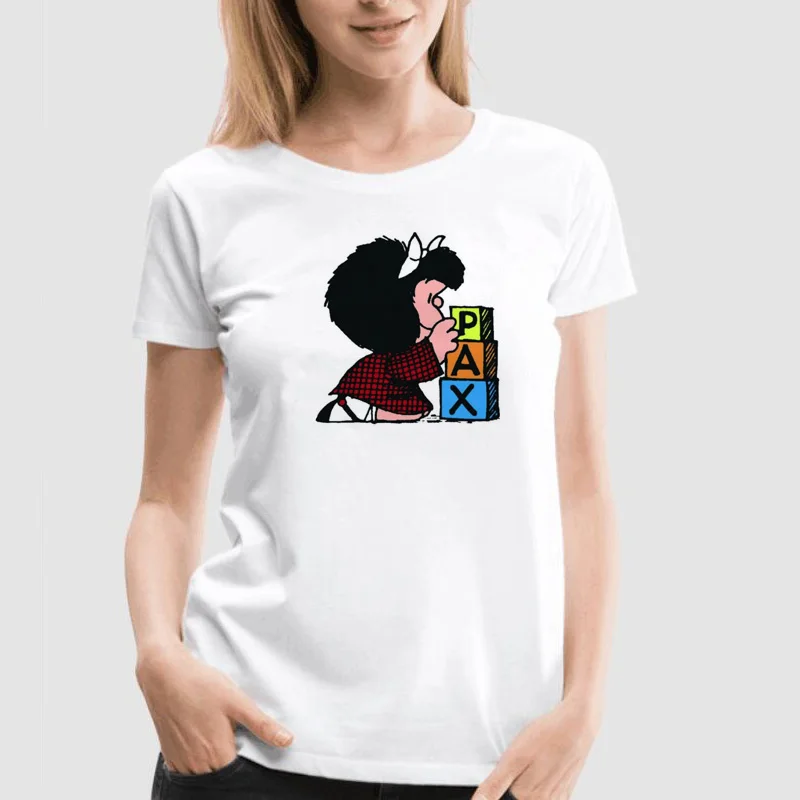 Mafalda футболка женская летняя рубашка с коротким рукавом Quino Женская забавная Милая футболка с круглым вырезом Топы футболки Camiseta 90s рубашки харадзюку