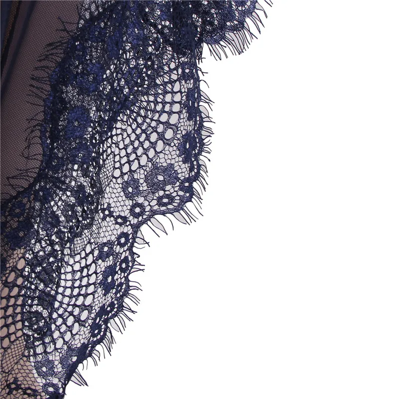 

Ohyeahlover Ribbon Chiffon Teddy Lingerie Deep V-Neck Stitching Lace Exotic Apparel Sleepwear See-through Charming Women RL80410