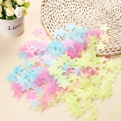 3CM 100Pcs Mix Color Светится в темноте Фея Бабочка луна звезды Наклейка на стену для детской комнаты светящиеся звезды Настенная Наклейка девочка спальня декоративная наклейка - Цвет: 3CM 100Pcs Mix Color