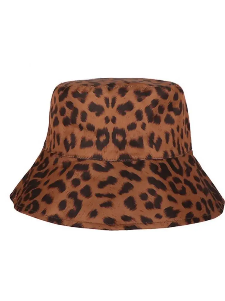 

1Pcs Women Leopard Print Bucket Hat Fisherman Reversible Packable Uv Protection Sun Beach Casual Double Sides Hat
