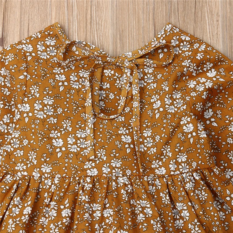 Pudcoco 2019 Autumn Toddler Infant Baby Girl Floral Clothes Long Sleeve Dress Tutu Fall Yellow Dresses | Детская одежда и обувь