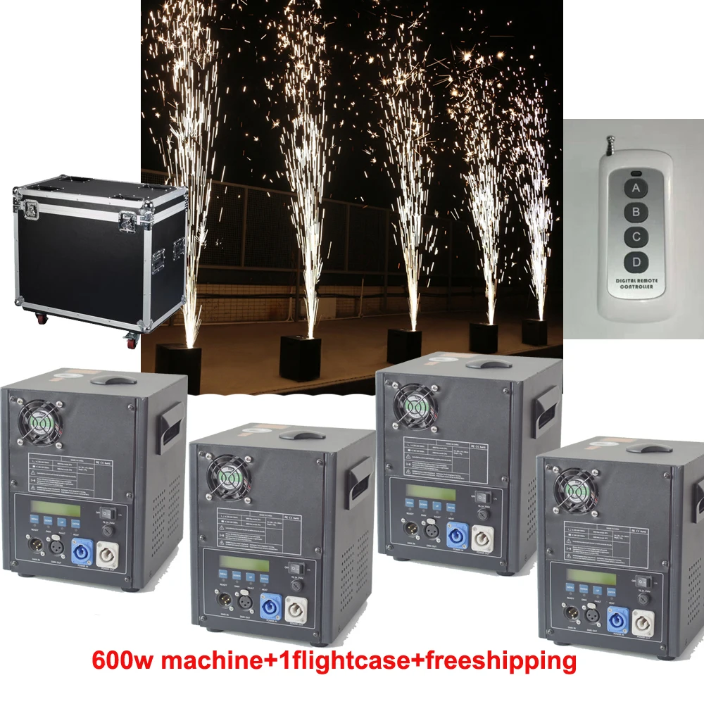 4machine case pack Сценическая холодная машина фейерверков 600 Вт Холодное пламя фейерверков DMX и дистанционное управление сверкающие Оборудование свадебный фонтан TI порошок - Цвет: 4machine case pack