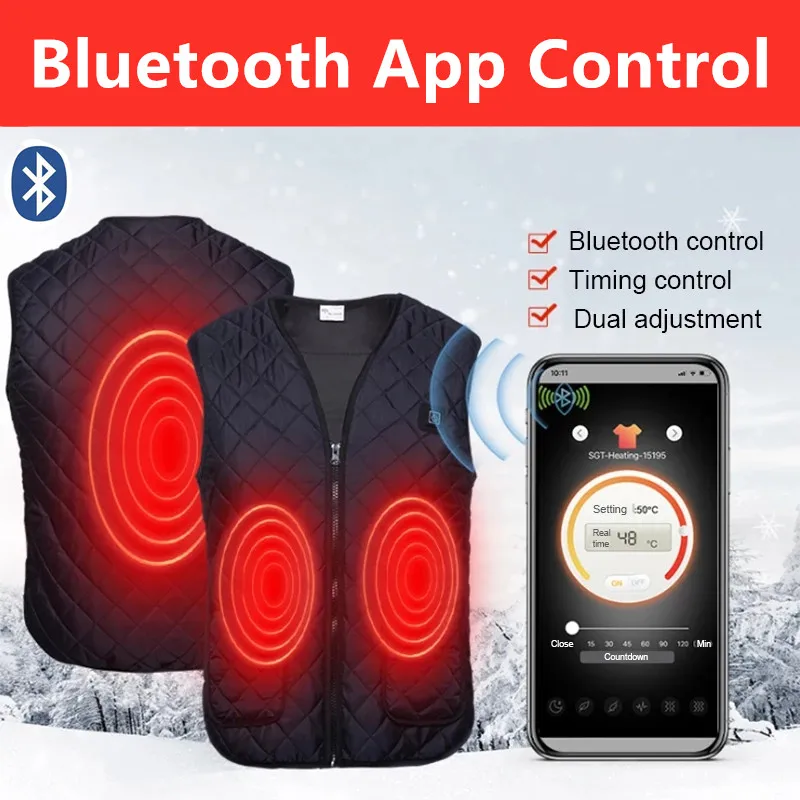 

3 Zones Heated Vest Electric V-Neck Men Women Sportswear Bluetooth Heated Coat USB Heating Jacket For Camping 발열조끼