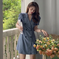 korean one piece elegant office ladies dress short dress 2021 summer womens dresses new french puff sleeve dress suit dress