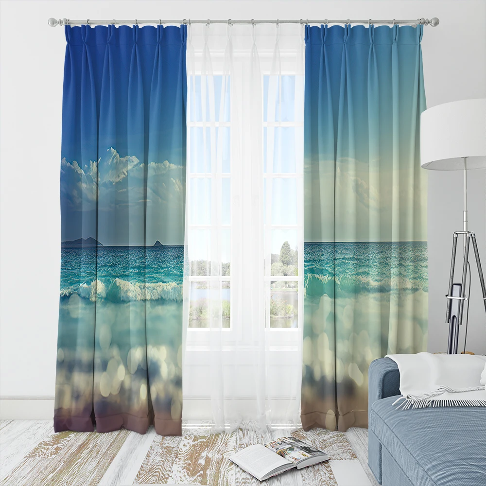 

3D Printing Modern Sunny beach Sea Sunshine Blackout Curtains For Bedroom Living Room Window Curtains For Home Decor