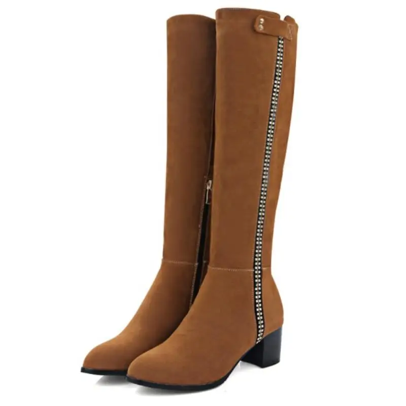 FITWEE/женские сапоги до колена на низком квадратном каблуке женские с острым