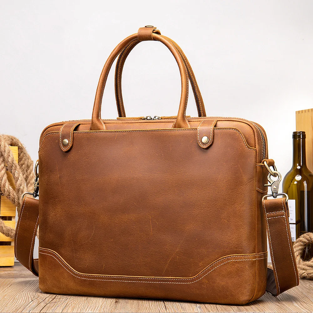 Maheubag Leather genuine leather shoulder bag briefcase bag hot fashion men handbags cowhide laptop bag 14 inch PC computer bag