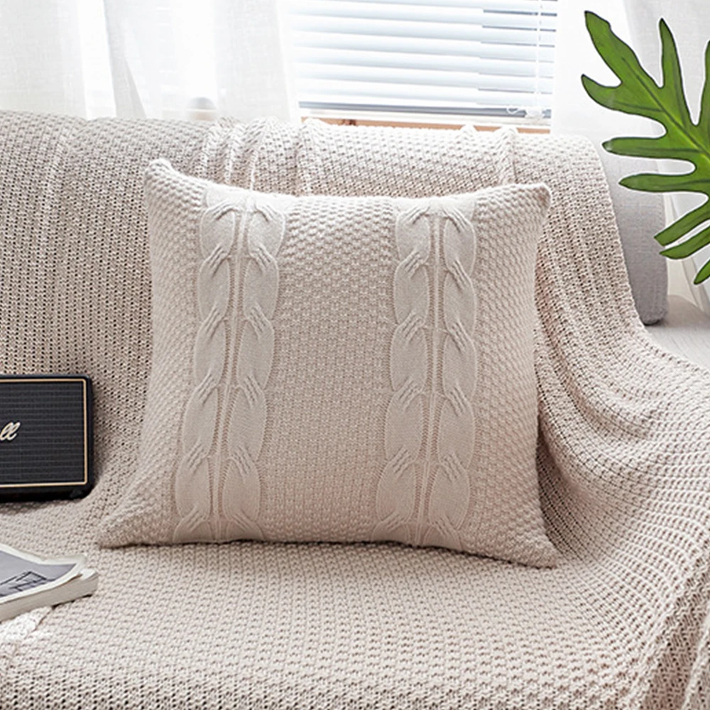 Двойной вязаный чехол для подушки винтажный кофейного цвета слоновой кости