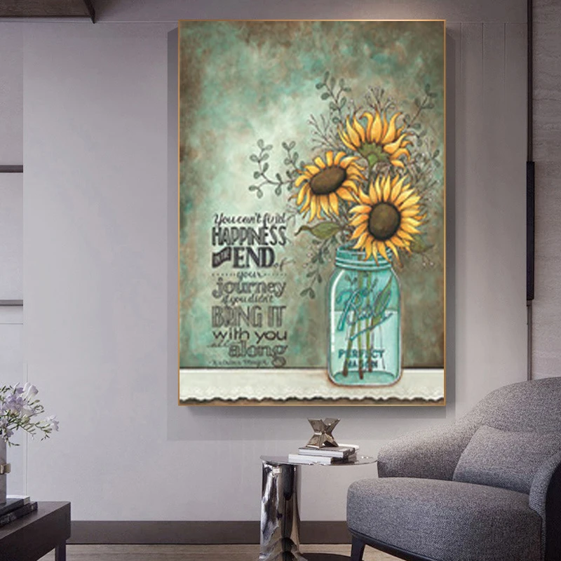 

Sunflower Retro Vase Bible Religious Study Room Dining Room Canvas Painting