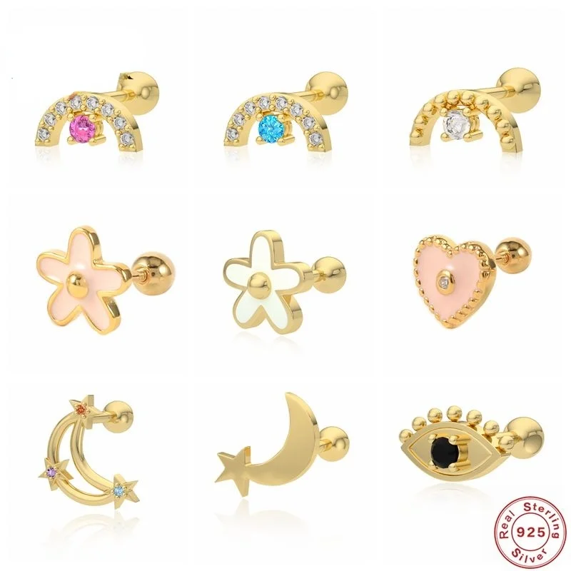 

Sterling Silver Fine Jewelry Pierced Mini Stud Earrings for Women Men Small Piercing Enamel Earings Gifts for Girl