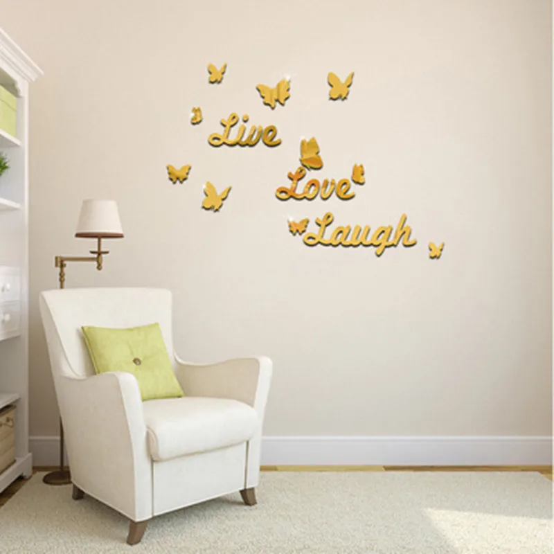 Живая Любовь смешная бабочка английская зеркальная Настенная Наклейка