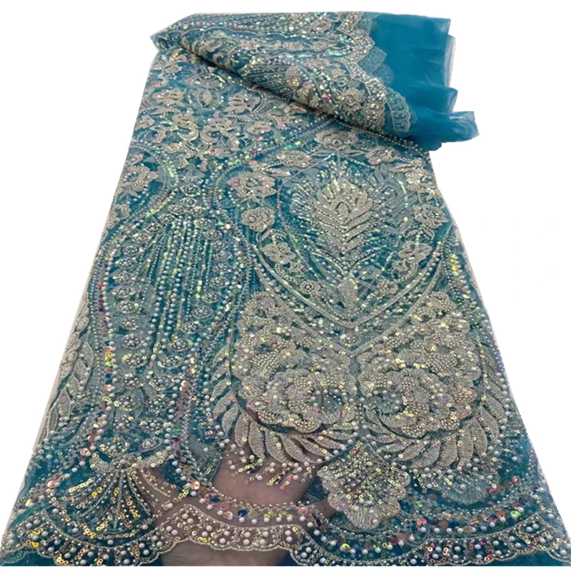 

Африканское Сетчатое свадебное платье, модель 2021 года, Яркая модная нигерийская ткань с блестками и бусинами, кружевная ткань