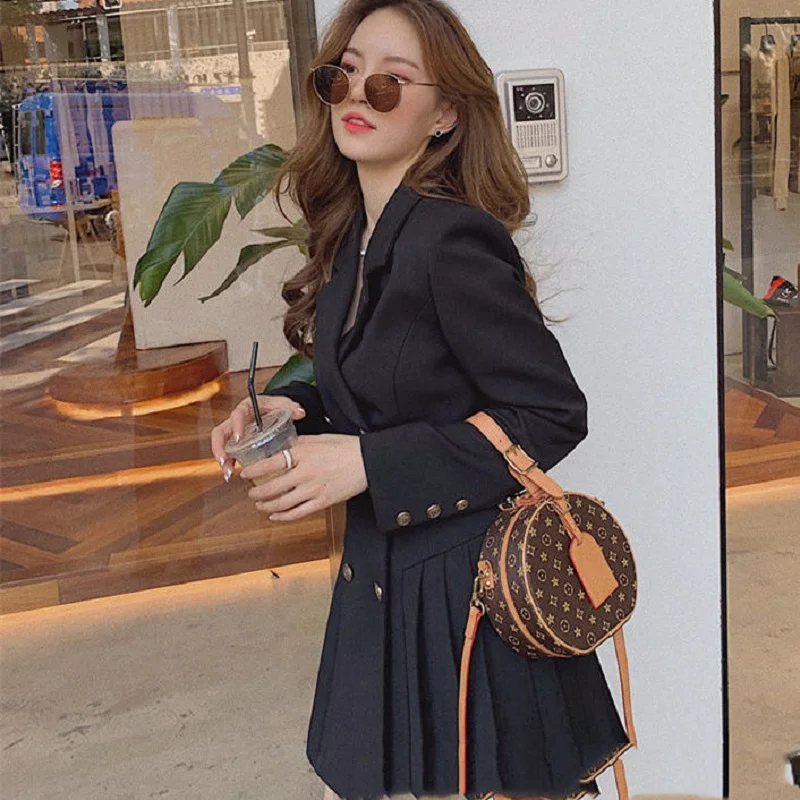 Женское платье-Блейзер Элегантное Черное вечернее платье офисное двубортное