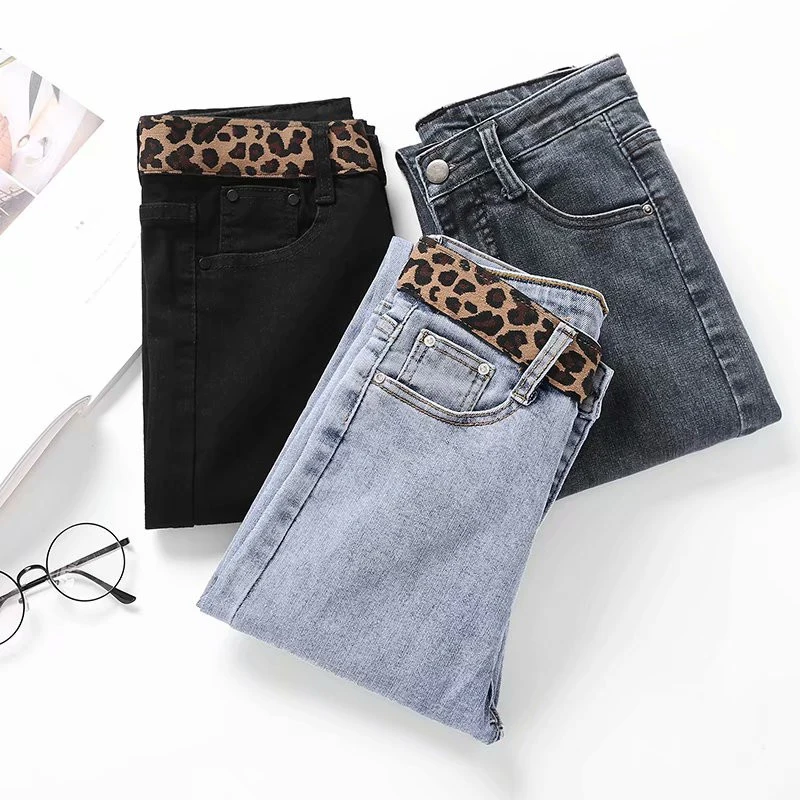 Женские джинсы с высокой талией GOPLUS черные узкие брюки-карандаш леопардовым