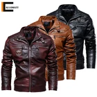 Куртка мужская кожаная в винтажном стиле, повседневная Байкерская модная верхняя одежда, зима 2022