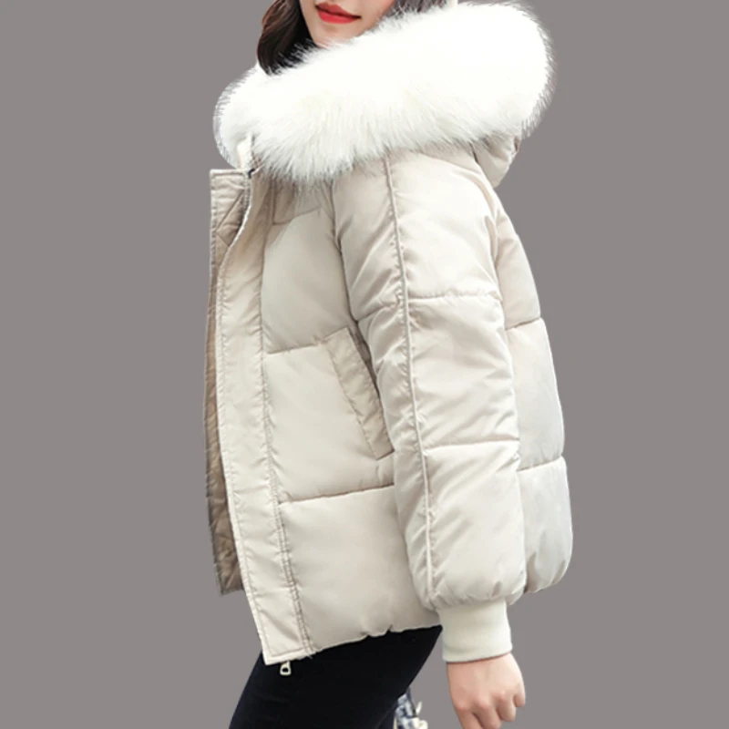 

Winter Coats Solid Simple Parkas Women's 2021 Female Fashion Outwear Large Fur Collar Hooded Thick Cotton Down Thickened Jackets