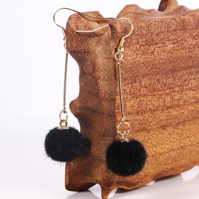 

Color Cute woolly ball asymmetry simple pearl earings fashion jewelry
