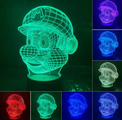 Model 2 Супер Марио 3D светодиодный Ночной светильник Супер Марио и Луиджи Йоши 7 цветов Изменение лампа украшение комнаты фигурку игрушка для Рождественский подарок; Прямая поставка - Испускаемый цвет: Model 2