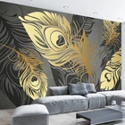 Пользовательские фото обои Современная мода абстрактные золотые перья фрески гостиной спальни настенная живопись Papel De Parede 3 D