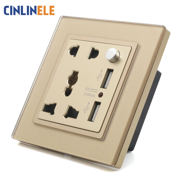 Золотая стеклянная панель 10 в универсальная розетка + 2 USB 5 такой же цвет как