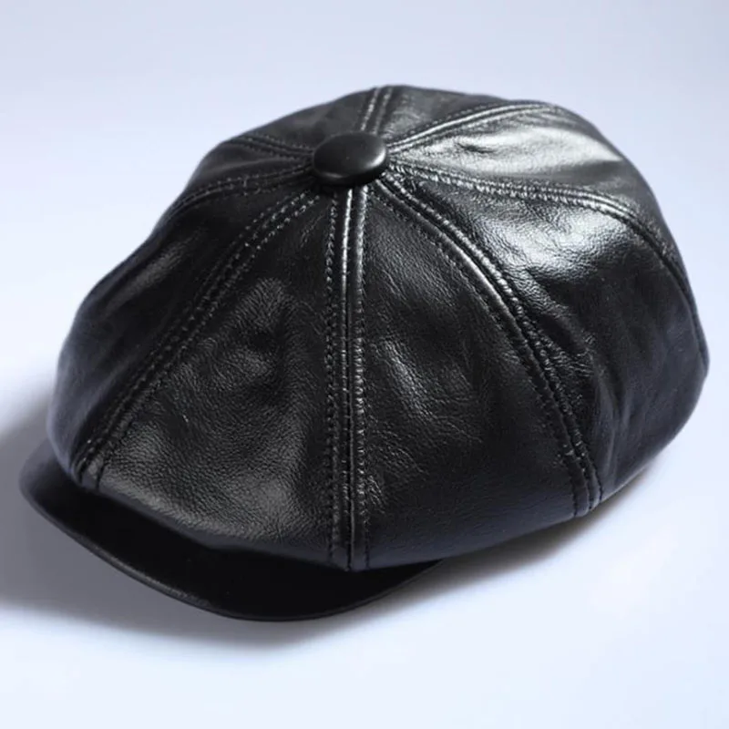 [JAMONT] Мужская теплая восьмиугольная кепка из натуральной кожи повседневная