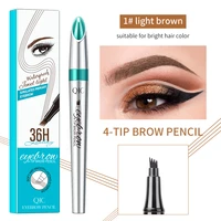 eyebrow pen waterproof 4 fork tip eyebrow tattoo pencil cosmetic long lasting natural dark brown liquid eye brow pencil 3 colors