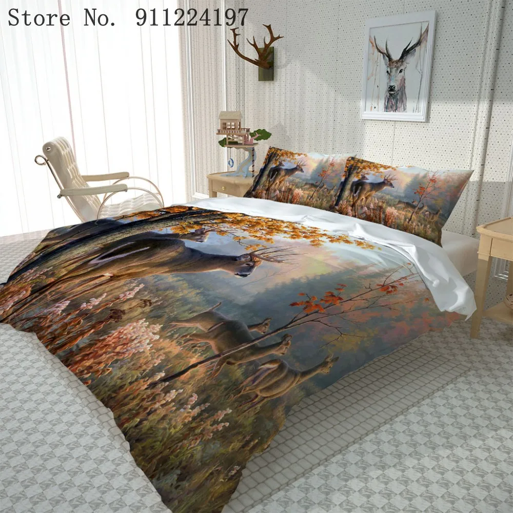 Постельное белье с 3D изображением животных пододеяльник простыня оленем Сика