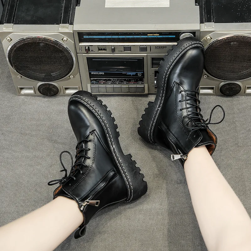 Женские ботинки в Корейском стиле Универсальные ботинки-мартинсы британском на