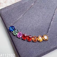 kjjeaxcmy fine jewelry 925 sterling silver natural color sapphire girl elegant pendant necklace chain support test chinese style