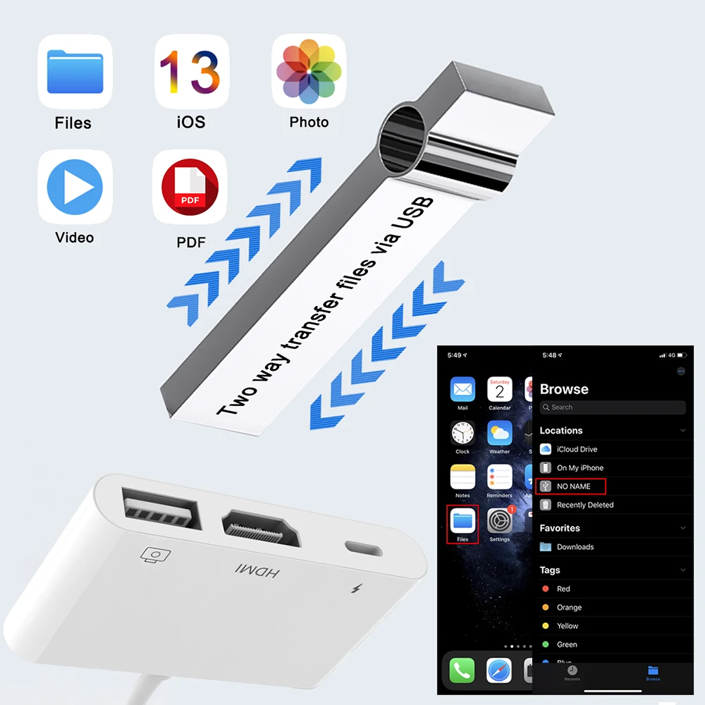 

3 In 1 Lightning Adapter for Iphone Ipad IOS13 To OTG HDMI USB 1080P HD/TV projector Converter