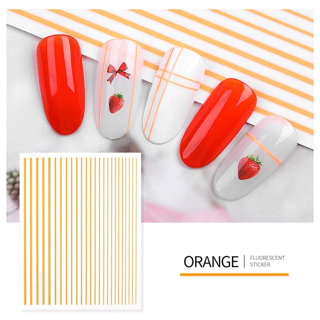 Style 2-Orange 5 флюоресцентные цвета наклейки для ногтей полосатые линии наклейки для дизайна ногтей клейкие 3D ленты наклейки для дизайна ногтей Аксессуары для маникюра - Цвет: Style 2-Orange