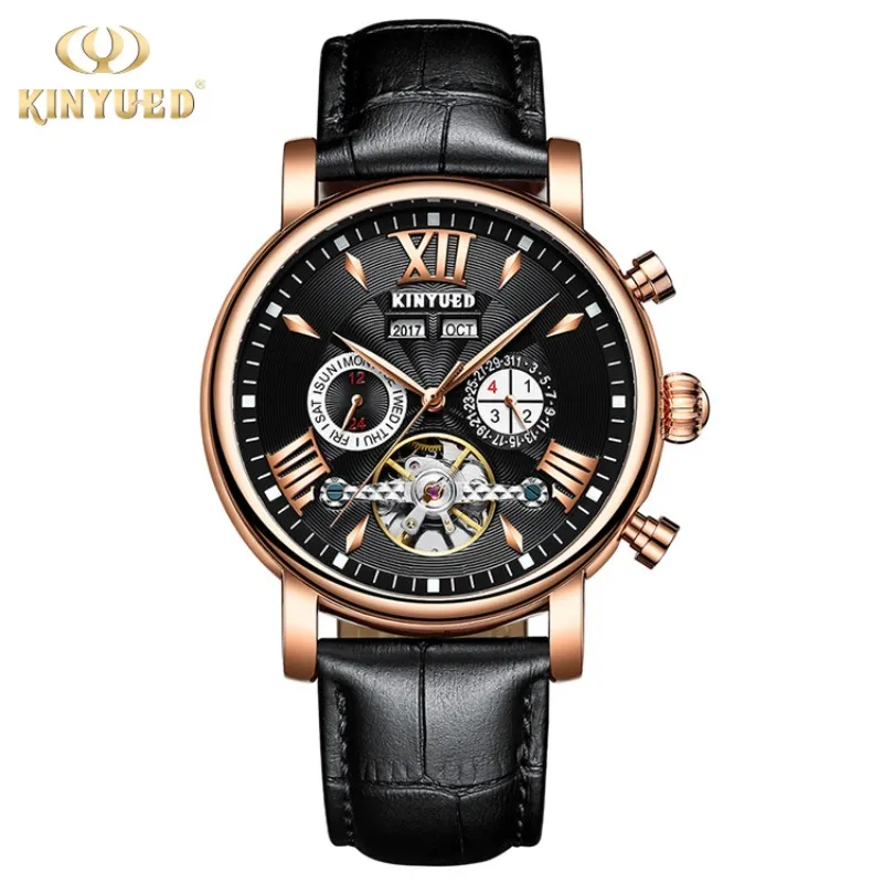 

Automatic Skeleton Watches Moon Phase Mens Tourbillon Mechanical Watch Military Calendar horloges mannen montre homme KINYUED