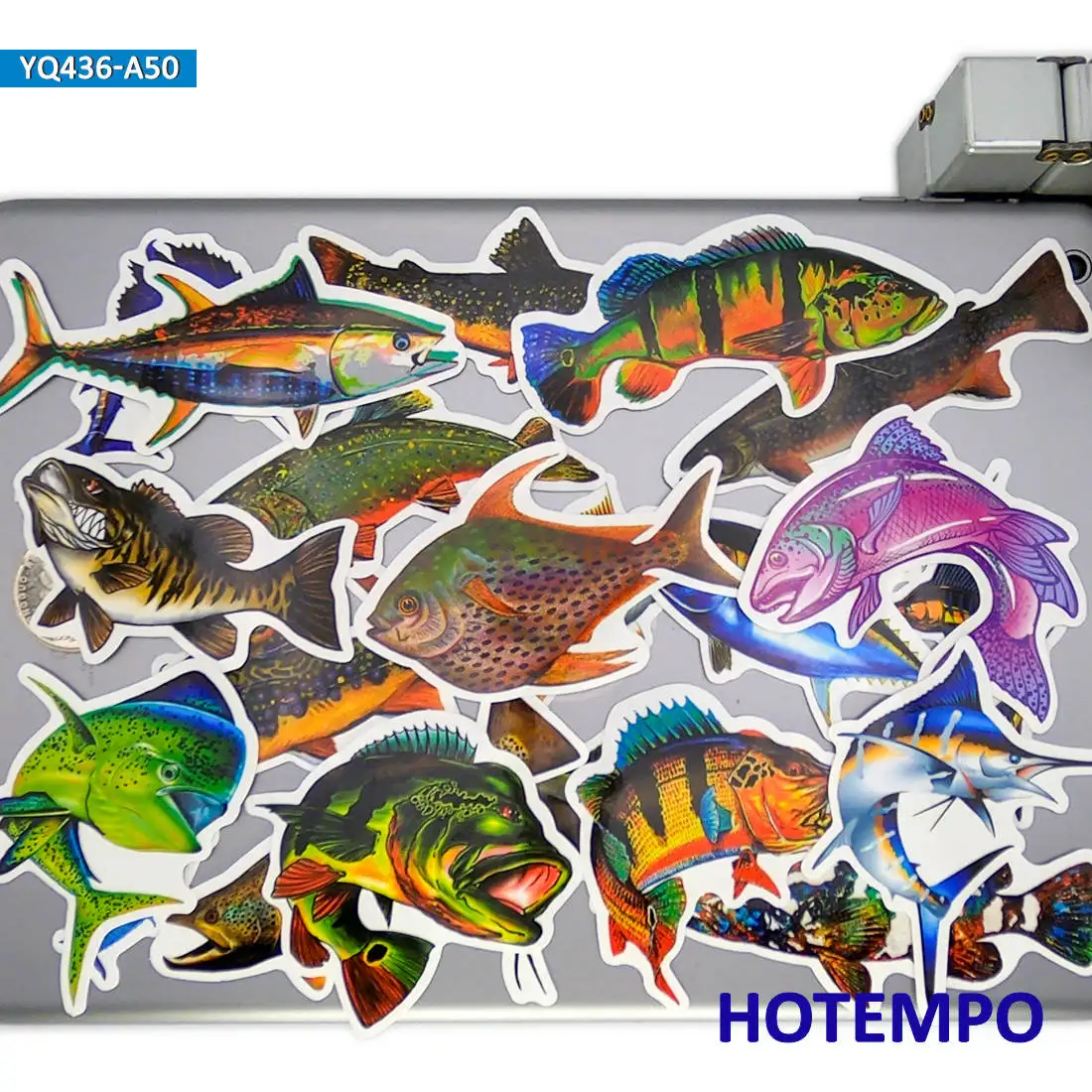 50pcs Go Fishing Outdoor Sea Marine Fish Phone Laptop Motorcycle Car Stickers for Kids Toys Fisherman DIY Glass Box Bike Sticker images - 6