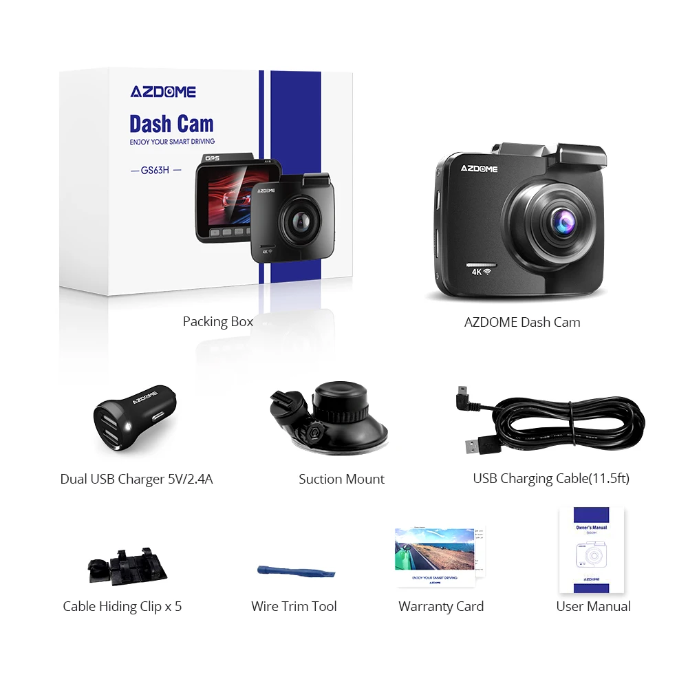 

Newest AZDOME GS63H Dash Cam Dual Lens 4K UHD Recording Dashboard Camera Super Night Vision - WDR Built-In GPS Wi-Fi G-Sensor