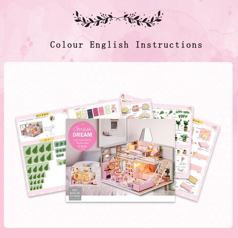 

DIY DollHouse Set With Light Music Furniture Cute Handmade Miniature Cabin Furniture Assemble Cottage Gifts Toys for children