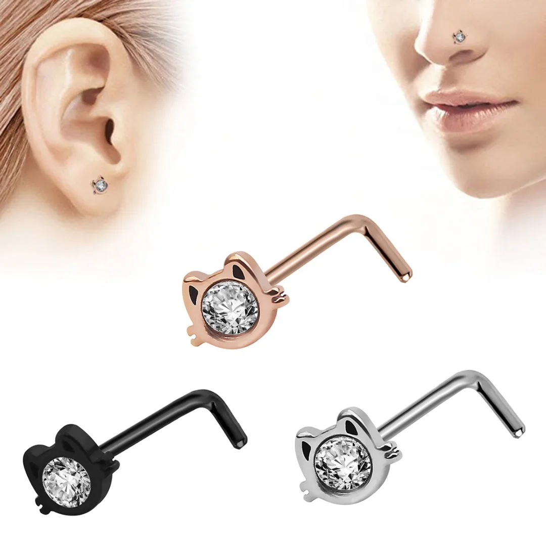 1 шт. кубический циркон нос шпильки для пирсинга серьги из нержавеющей стали