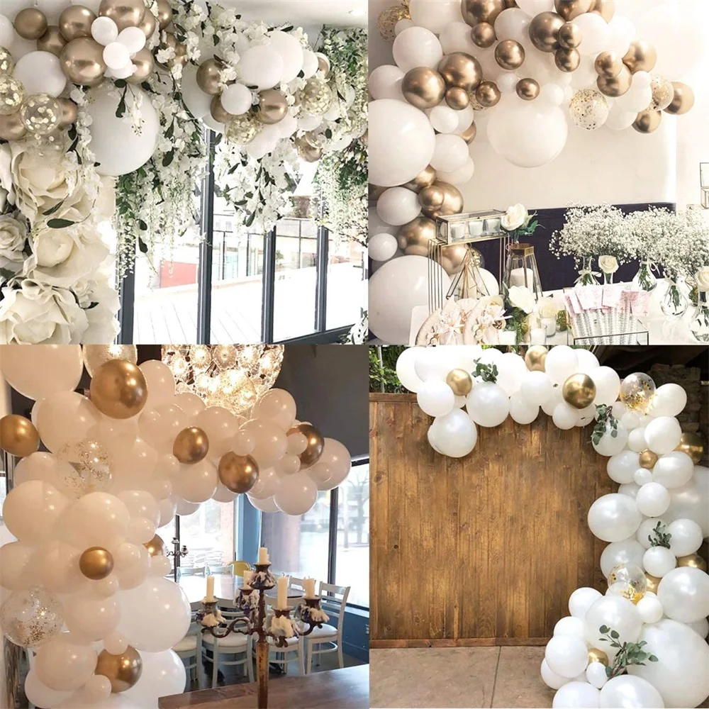 

85Pcs White and Chrome Gold Balloon Garland Arch Kit Wedding Birthday Bachelorette Engagements Anniversary Party Backdrop DIY