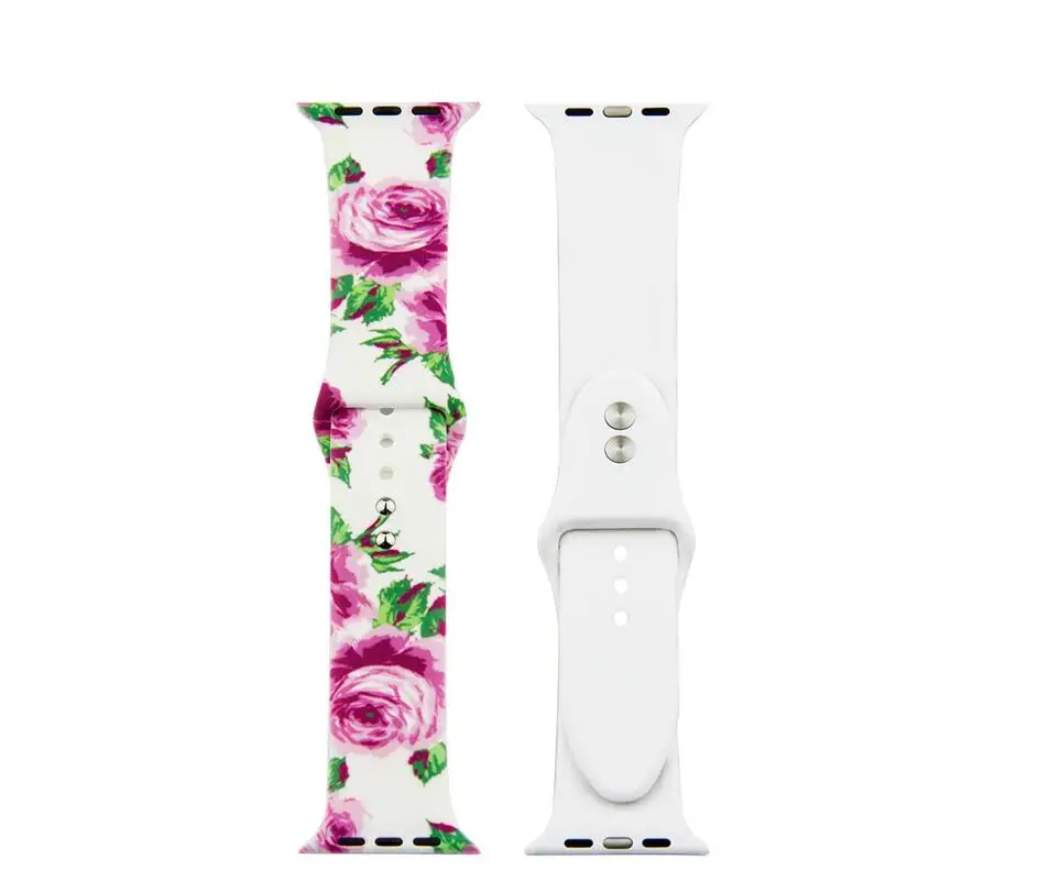 100 шт. силиконовый ремешок с принтом для Apple Watch 38 40 42 44 мм iWatch series 4 3 2 1 сменный