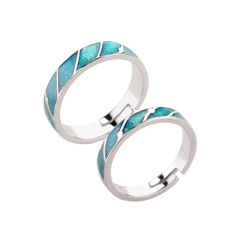 

Uloveido 925 пробы серебряный оригинальный дизайн парное кольцо метеоритный эмаль Ручная работа для мужчин и женщин индивидуальное Открытое кол...