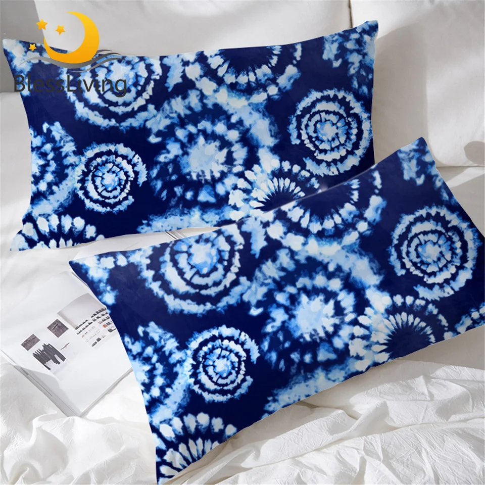 

BlessLiving Tie Dye Pillow Cases Indigo Blue Pillow Protector Case Cover 2 Piece Boho Hippie Rectangle Pillowcase 50cmx75cm