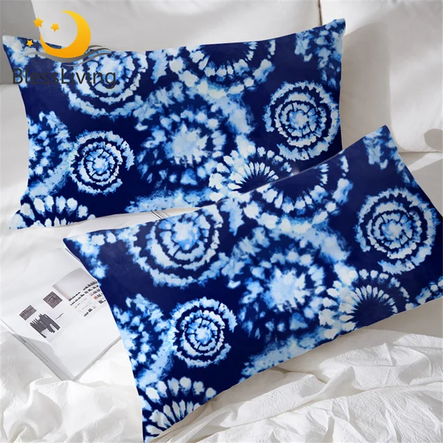 BlessLiving Tie Dye Pillow Cases Indigo Blue Pillow Protector Case Cover 2 Piece Boho Hippie Rectangle Pillowcase 50cmx75cm 1