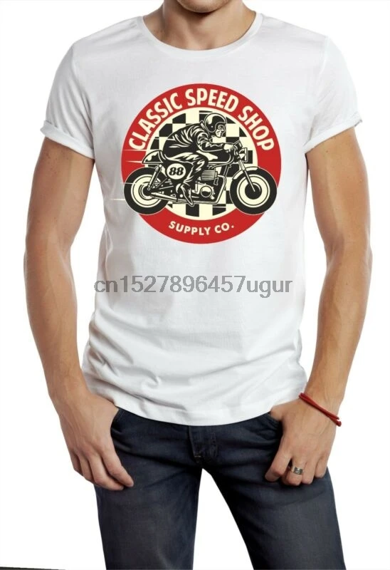 Байкерская Футболка классический скоростной магазин логотип кафе гонщик