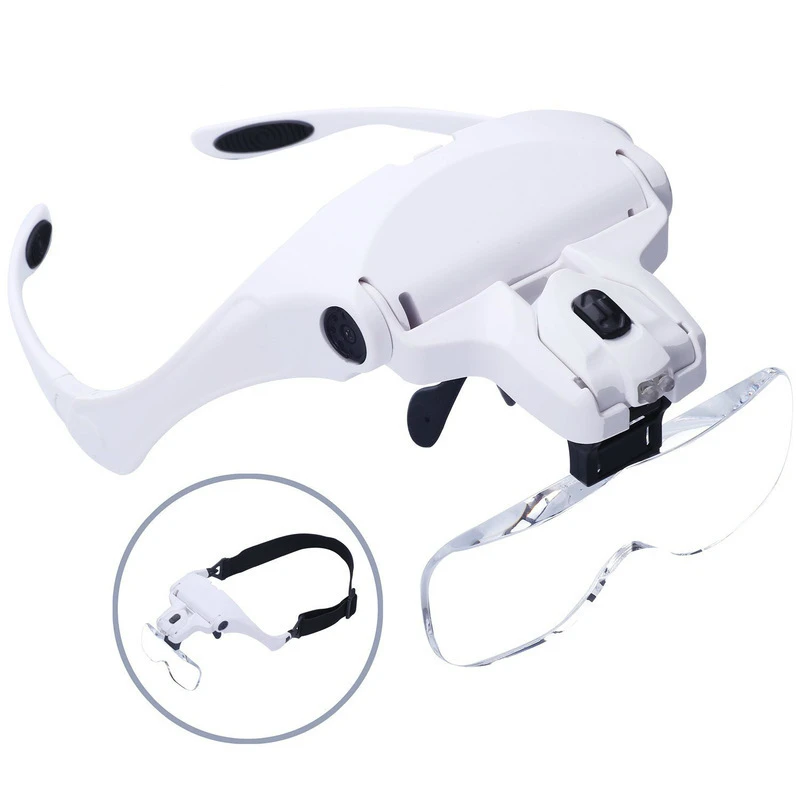 

5 Lens Loupe Eyewear Magnifier With Led Lights Lamp Inter Changeable Lens 1.0X 1.5X 2.0X 2.5X 3.5X Wearing Magnifying Glasses
