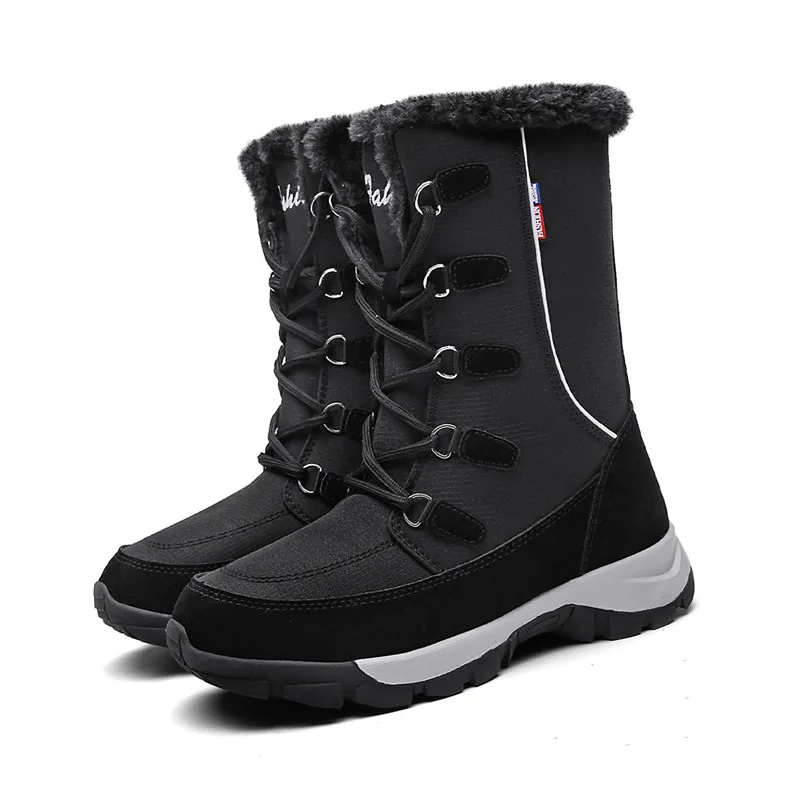black mid calf Женские зимние сапоги высокие водонепроницаемые зимние сапоги женская теплая плюшевая обувь на платформе женские ботинки женская зимняя обувь размер 35-42 - Цвет: black mid calf