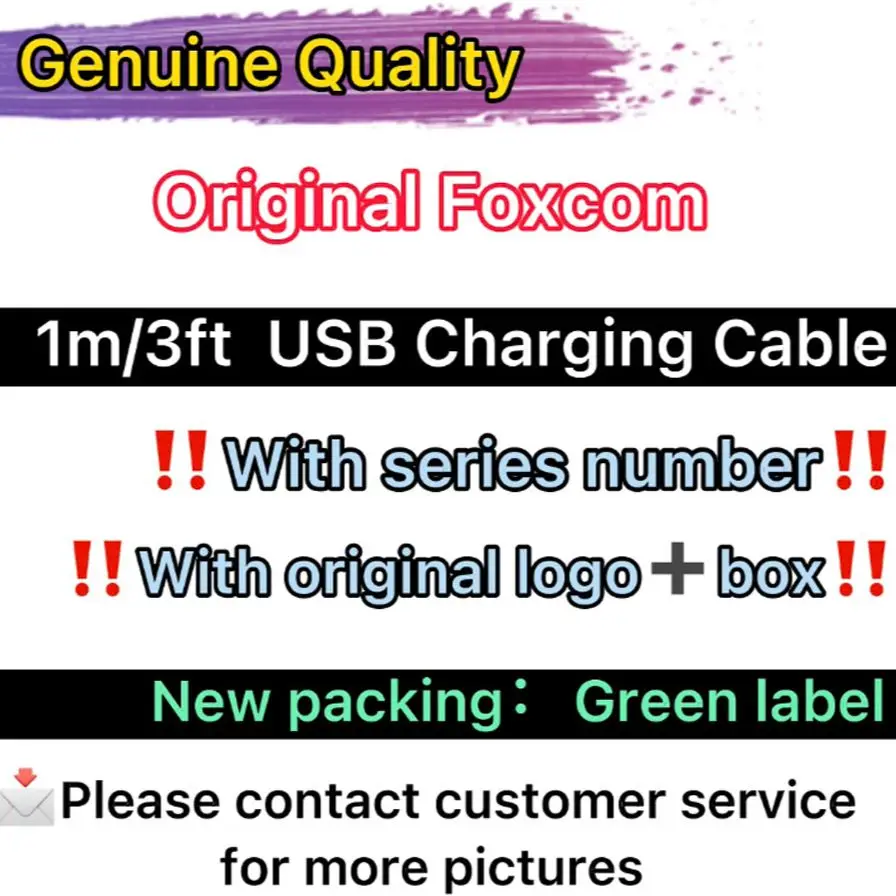 

10 шт./лот оригинальное качество 1 м/3 фута USB-кабель для передачи данных для Foxconn X XS MAX XR 8Plus 7 6 с зеленой этикеткой Розничная упаковка