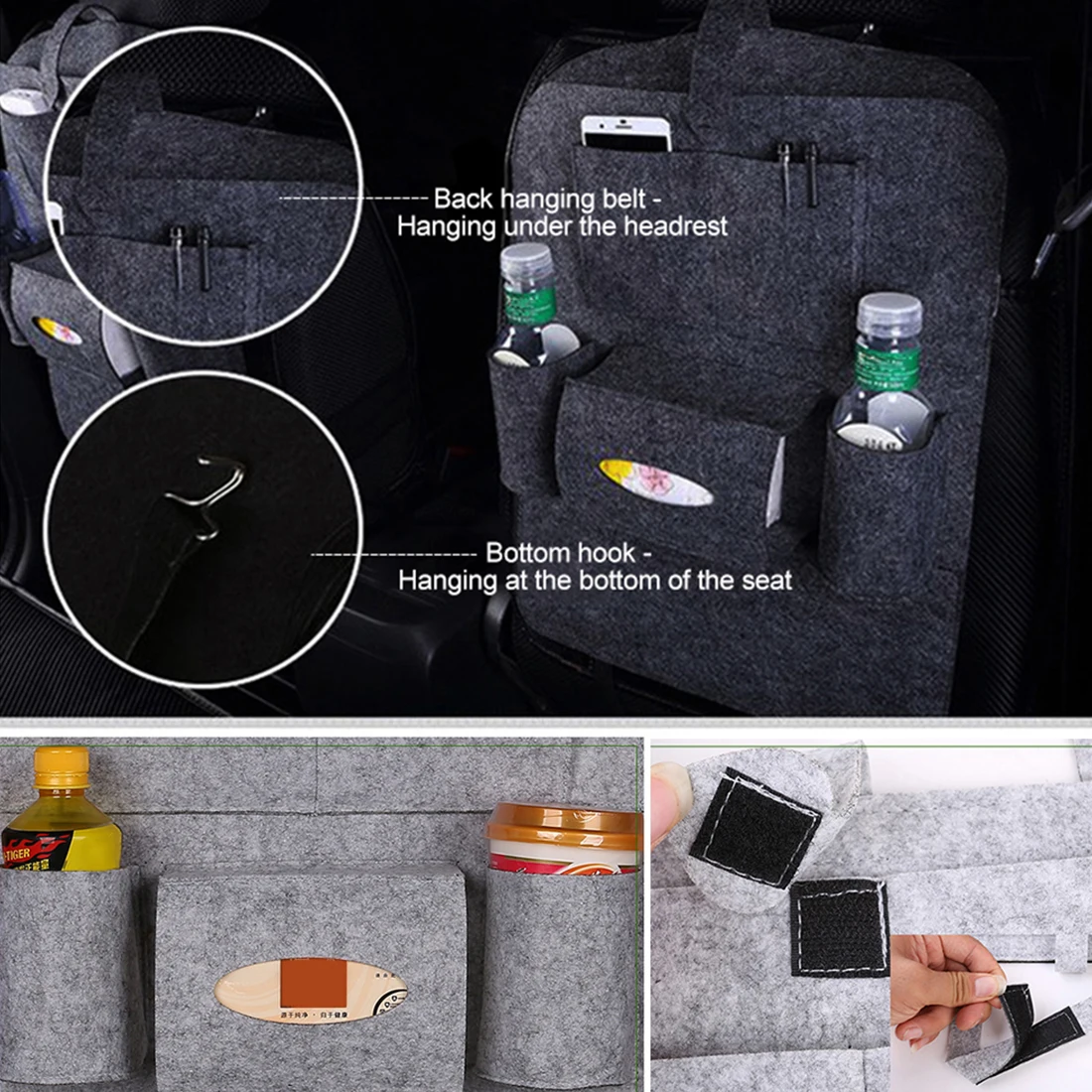 

Auto 6 Pockets Car Back Seat Storage Bag Organizer Universal Trunk Elastic Felt Storage Bag Organizer Hanging Car Accessories