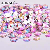 junao 500pcs 10mm sewing pink ab rivoli rhinestones flat back crystal stones sewn round acrylic strass for clothes crafts